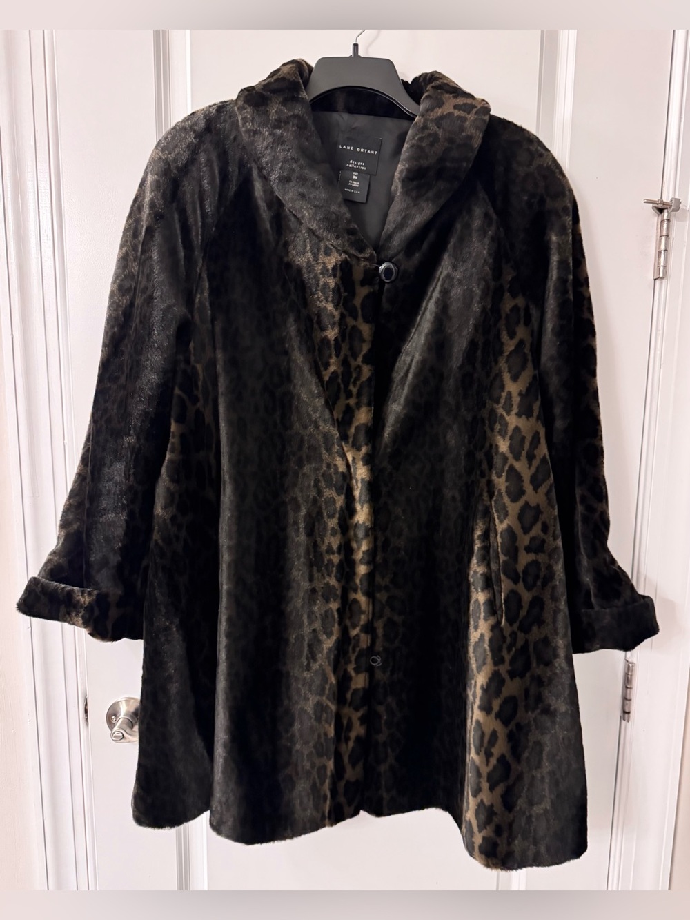 Lane Bryant Faux Fur Minky Fleece Leopard Animal Print Swing Coat